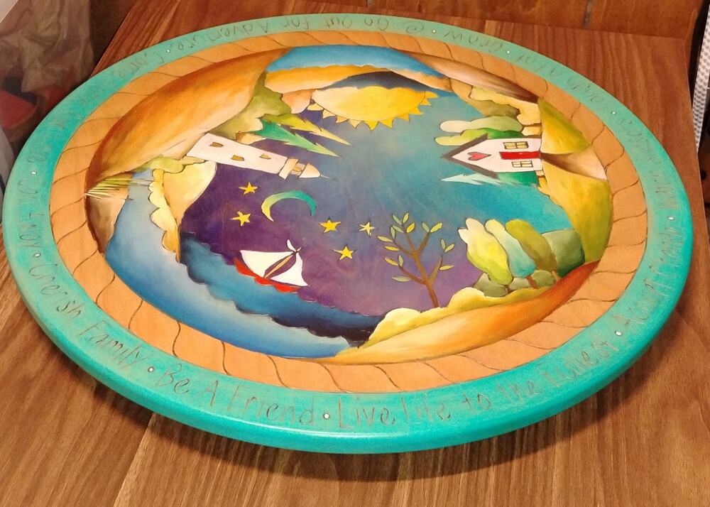 Vintage Early 2000s Hand-Painted Folk Art Lighthouse Lazy Susan 1 of a kind